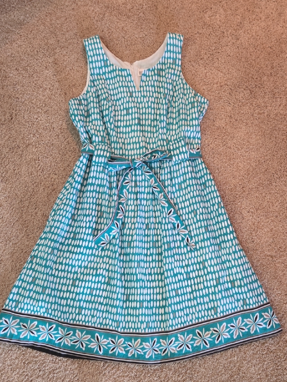Robbie Bee Teal & White Printed Belted Midi Dress Size 12 Womens